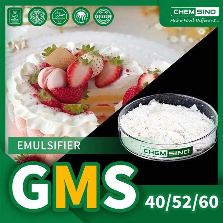 Sokoldalú élelmiszer-adalékanyag, GMS 40 por, glicerin-monosztearát, CAS-szám.{1}}